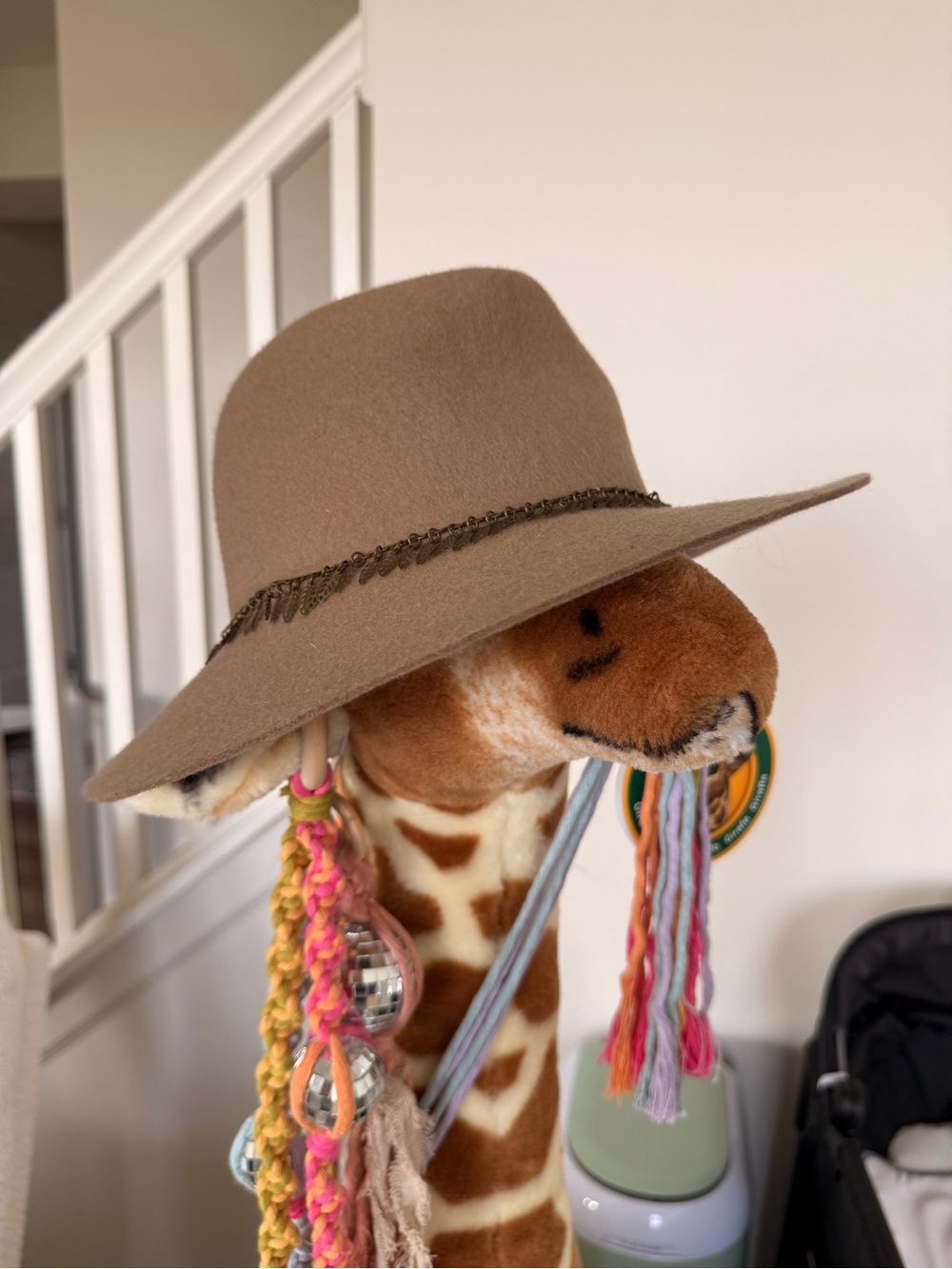 D&Y Brown Felt Wide-Brim Fedora with Braided Bead Accents